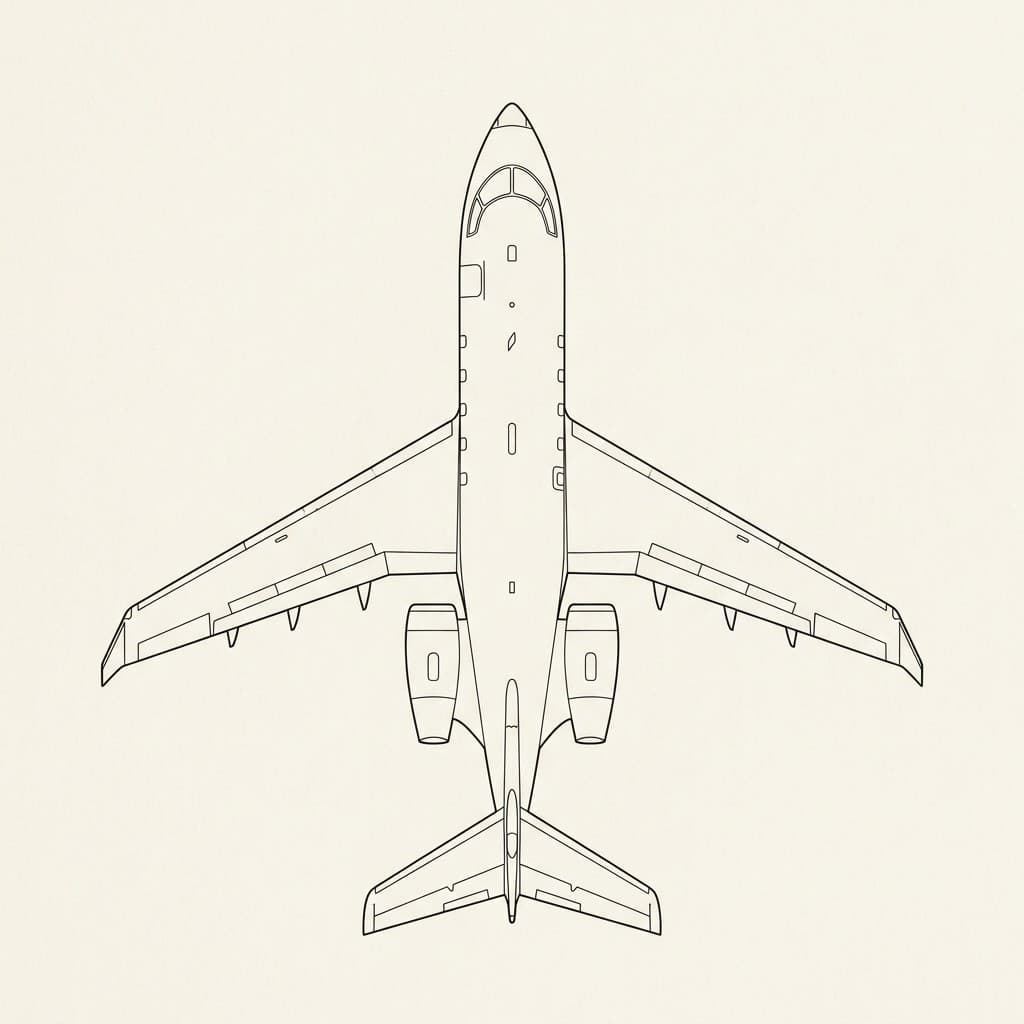 Top-view technical illustration of the Bombardier Challenger 350